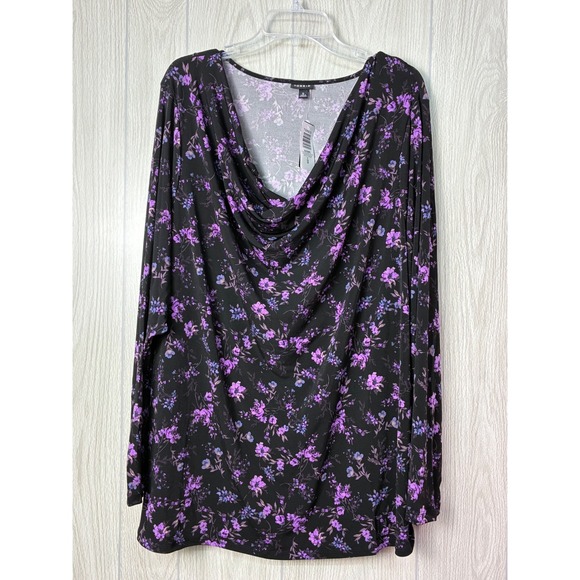 torrid Tops - Torrid Womens Black Purple Floral ITY Cowl Neck Long Sleeve Top Size 5 NWT